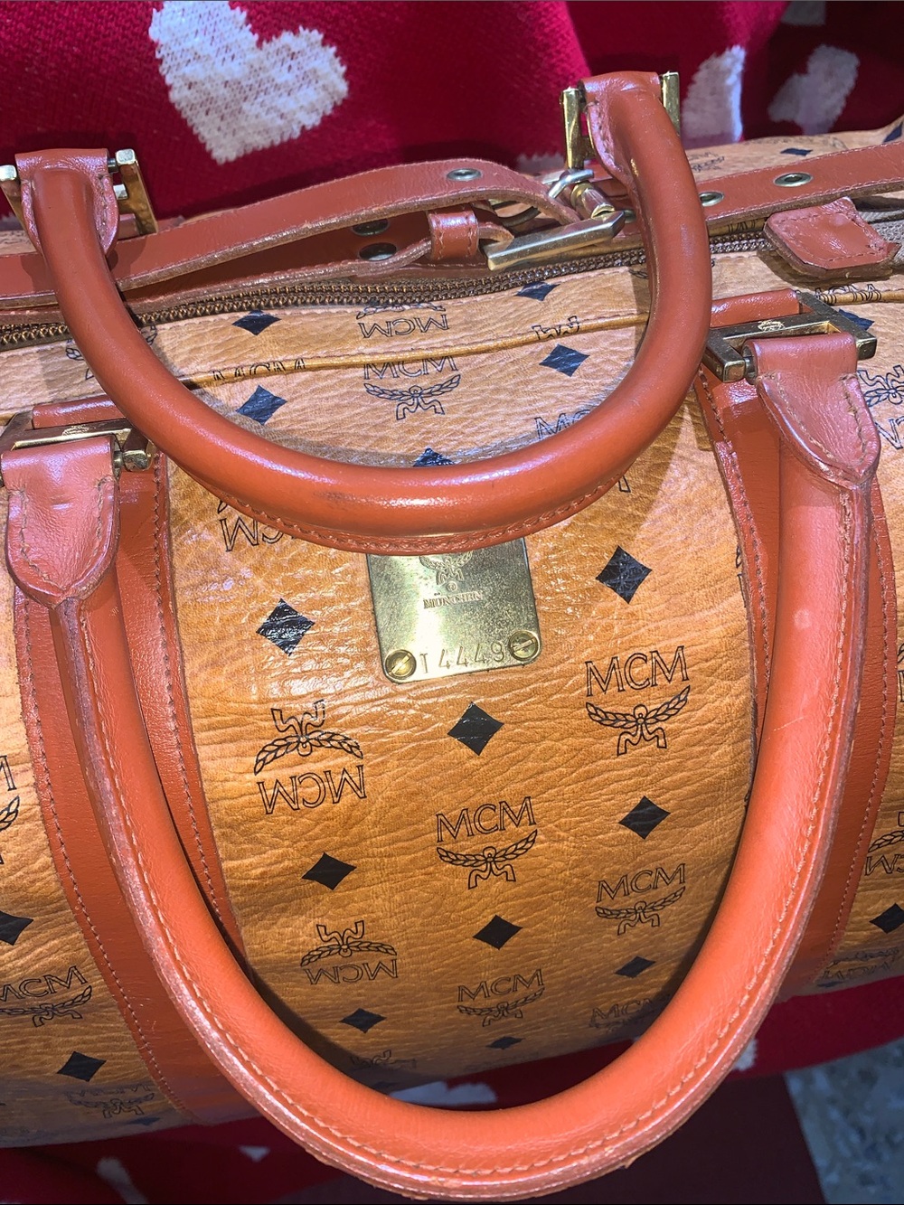 Bundle MCM Cognac Visetos Logo Duffel with Leather Trim With Free MCM Tote Made - Picture 3 of 16